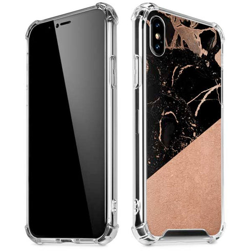 Black and Rose Gold Marble Split iPhone XS Max Clear Case